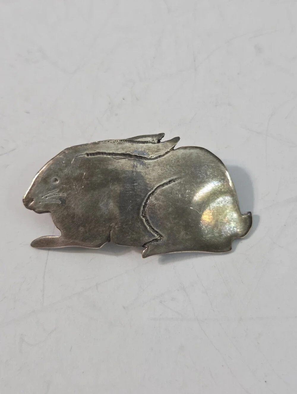 vtg sterling silver mcm hand etched mexican style bunny hare brooch pin